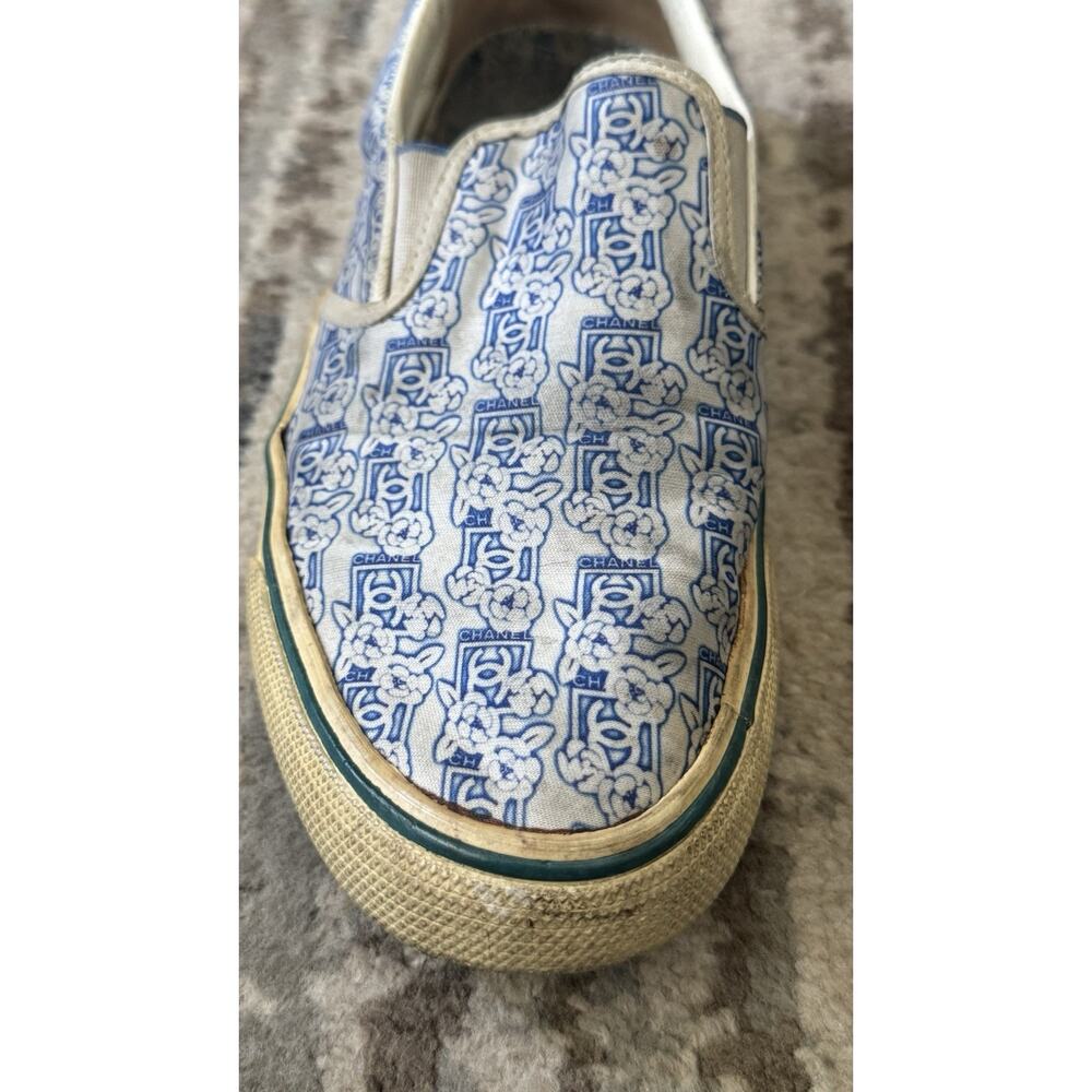 CHANEL slip-on UNIQUE sneakers blue floral Logo print size 39 Distressed - Picture 3 of 14
